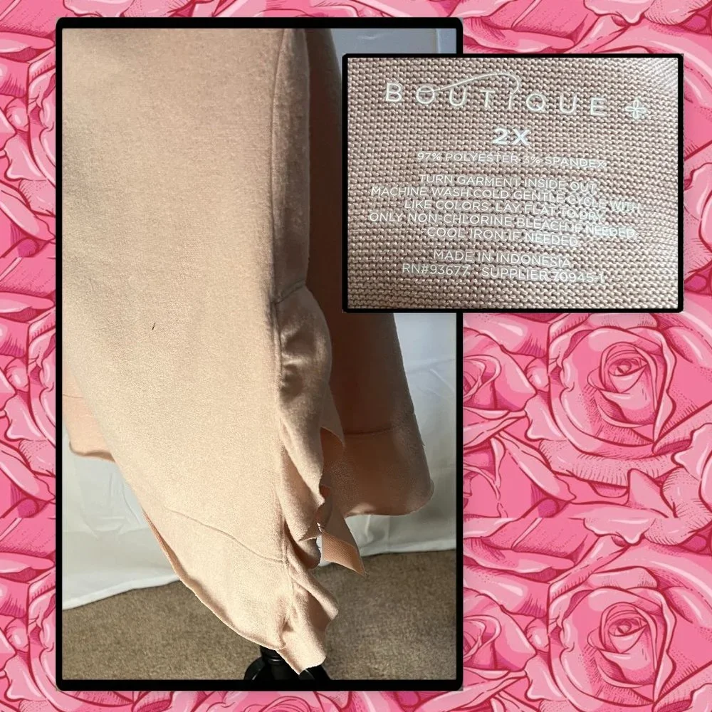 Boutique Light Pink Sweater with Ruffle Side Splits 2X - Picture 5 of 7